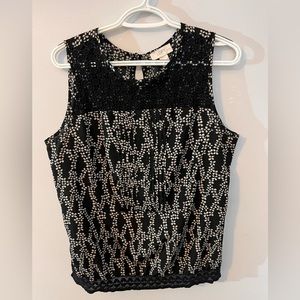 LOFT Black and White Patterned Sleeveless Top